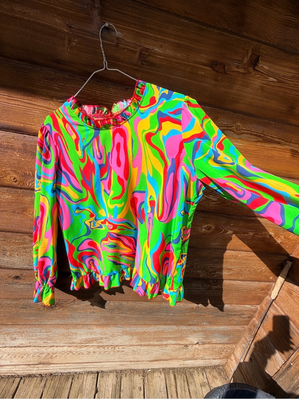 Neon Swirl Ruffle-Hem Blouse - Multicolor - Picture 4 of 6